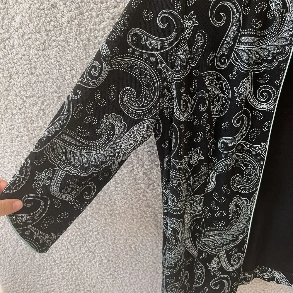 ALEX EVENINGS Women's Sparkly/Metallic Black and Light Blue Jacket USA made L - Picture 6 of 10